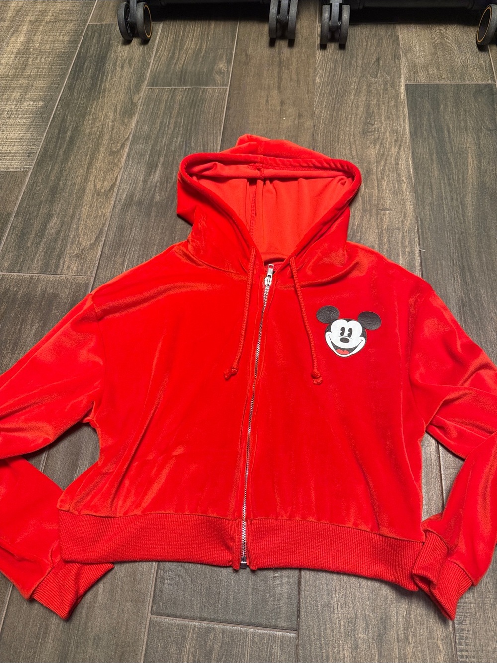 Teen xs Mickey Mouse sweater jacket zipper red velvet material